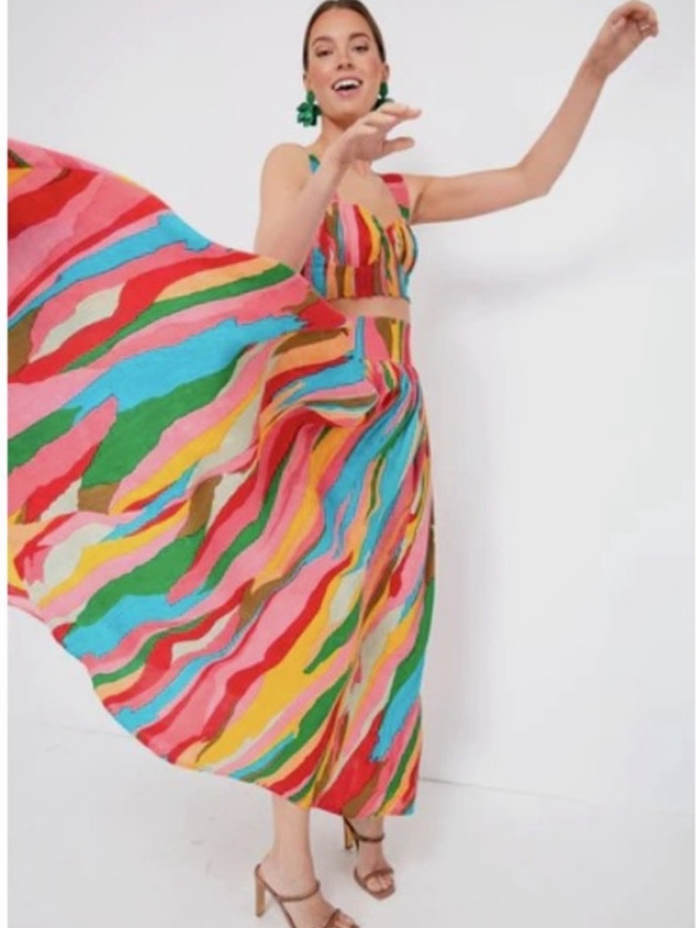 Emporio Sirenuse Multicolor Striped Cropped Bustier Top & Matching Skirt